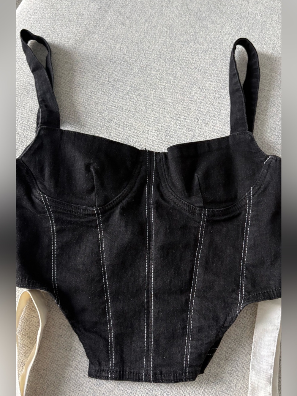 Zara Black Corset-Style Crop Top with White Stitching